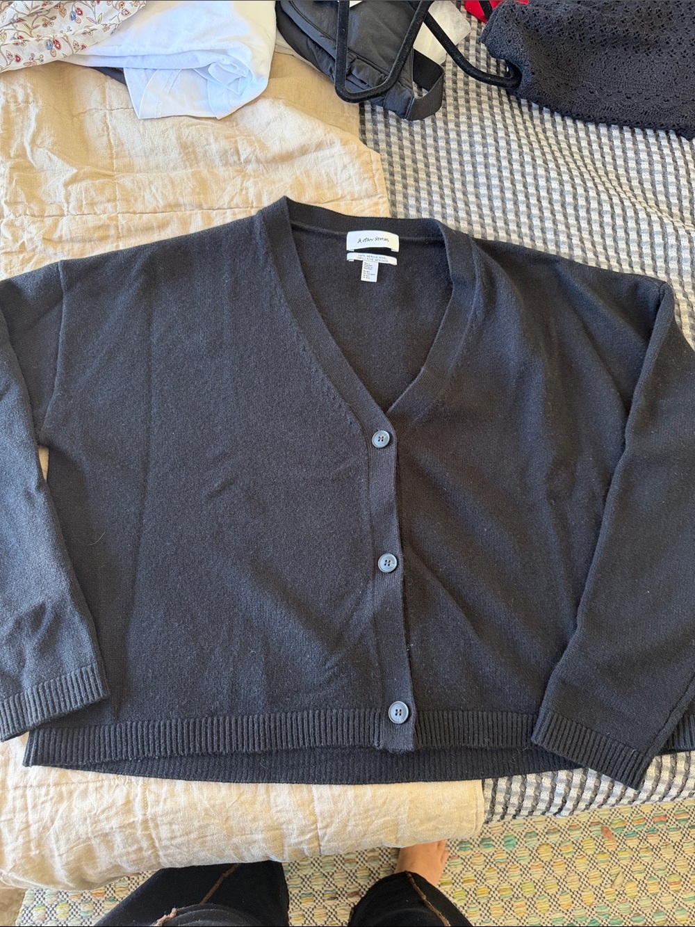 & Other Stories Black V-Neck Button Merino Wool Cardigan